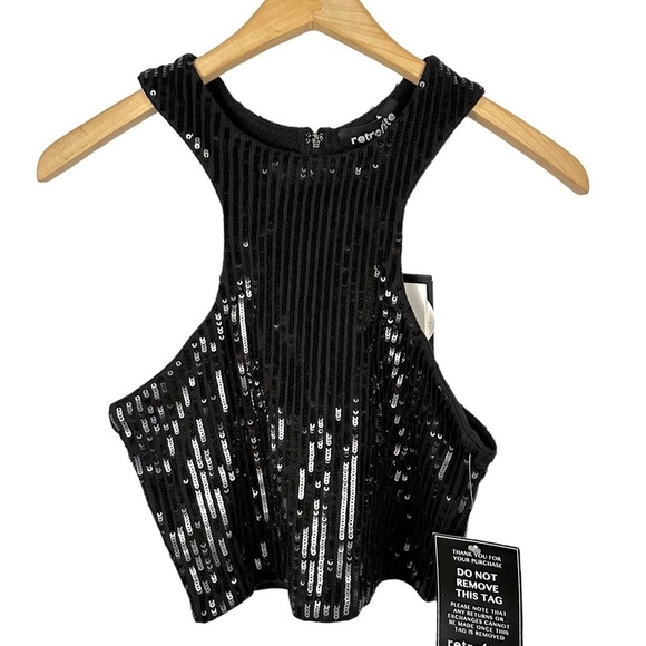 RETROFETE Audra Sequined Sleeveless Crop Top - Picture 3 of 12